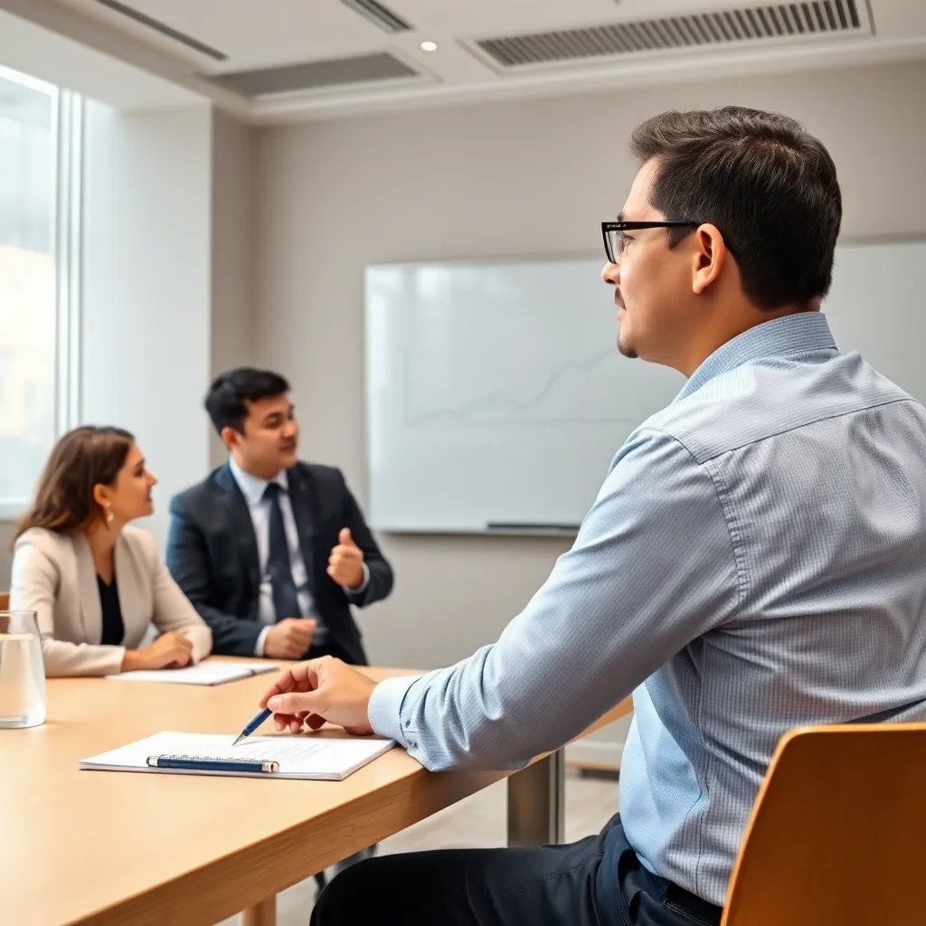 Преподаватель объясняет финансовые модели группе специалистов в аудитории