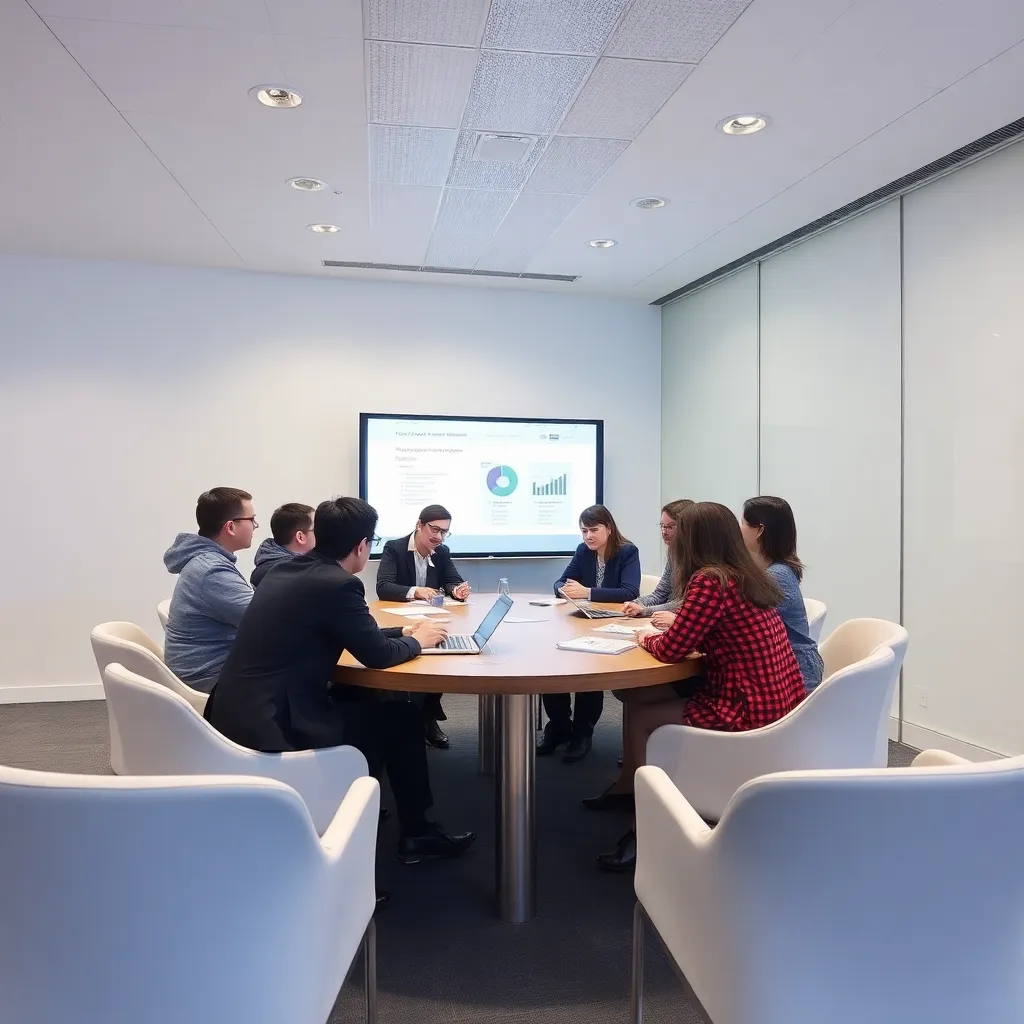 Преподаватель объясняет финансовую модель группе слушателей